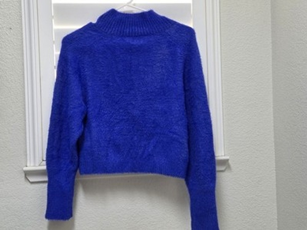 Cake For Dinner Blue Fuzzy Cropped Sweater XXS Mock Neck Soft Knit Pullover Cozy